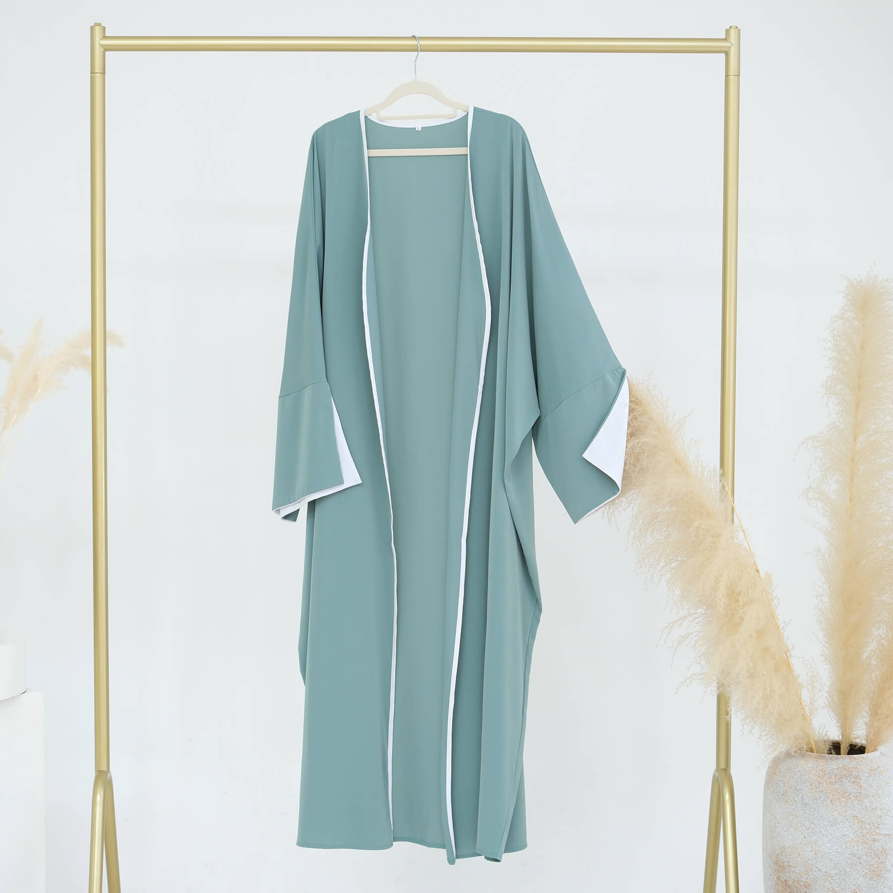 Nida Batwing Sleeve Contrast-Trim Open Abaya