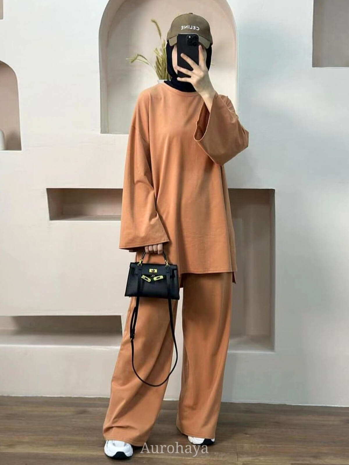 Solid Twill Sweatshirt 2-Piece Set - Loose-Fit Pullover & Wide-Leg Pants