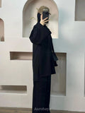 Solid Twill Sweatshirt 2-Piece Set - Loose-Fit Pullover & Wide-Leg Pants
