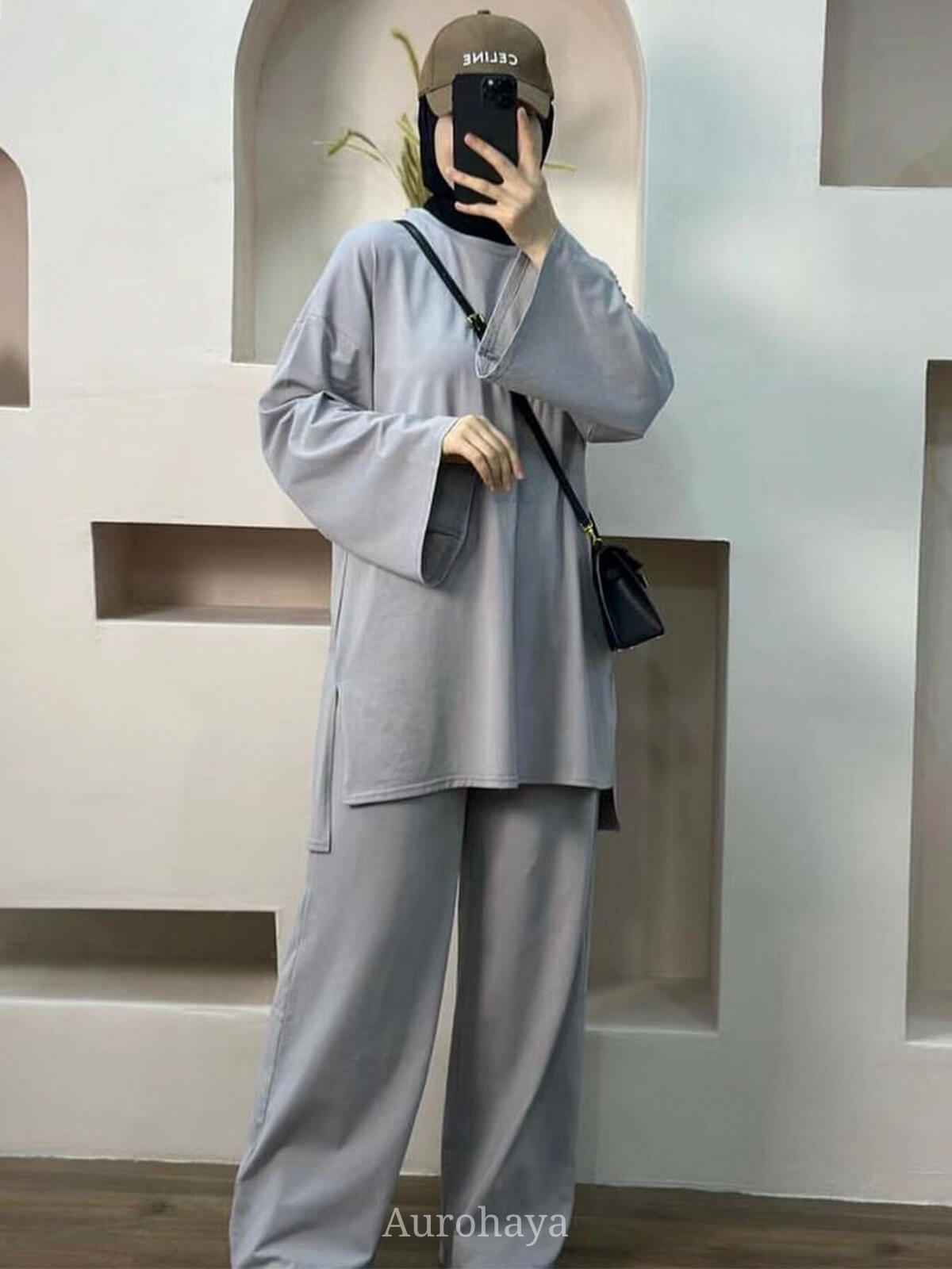 Solid Twill Sweatshirt 2-Piece Set - Loose-Fit Pullover & Wide-Leg Pants