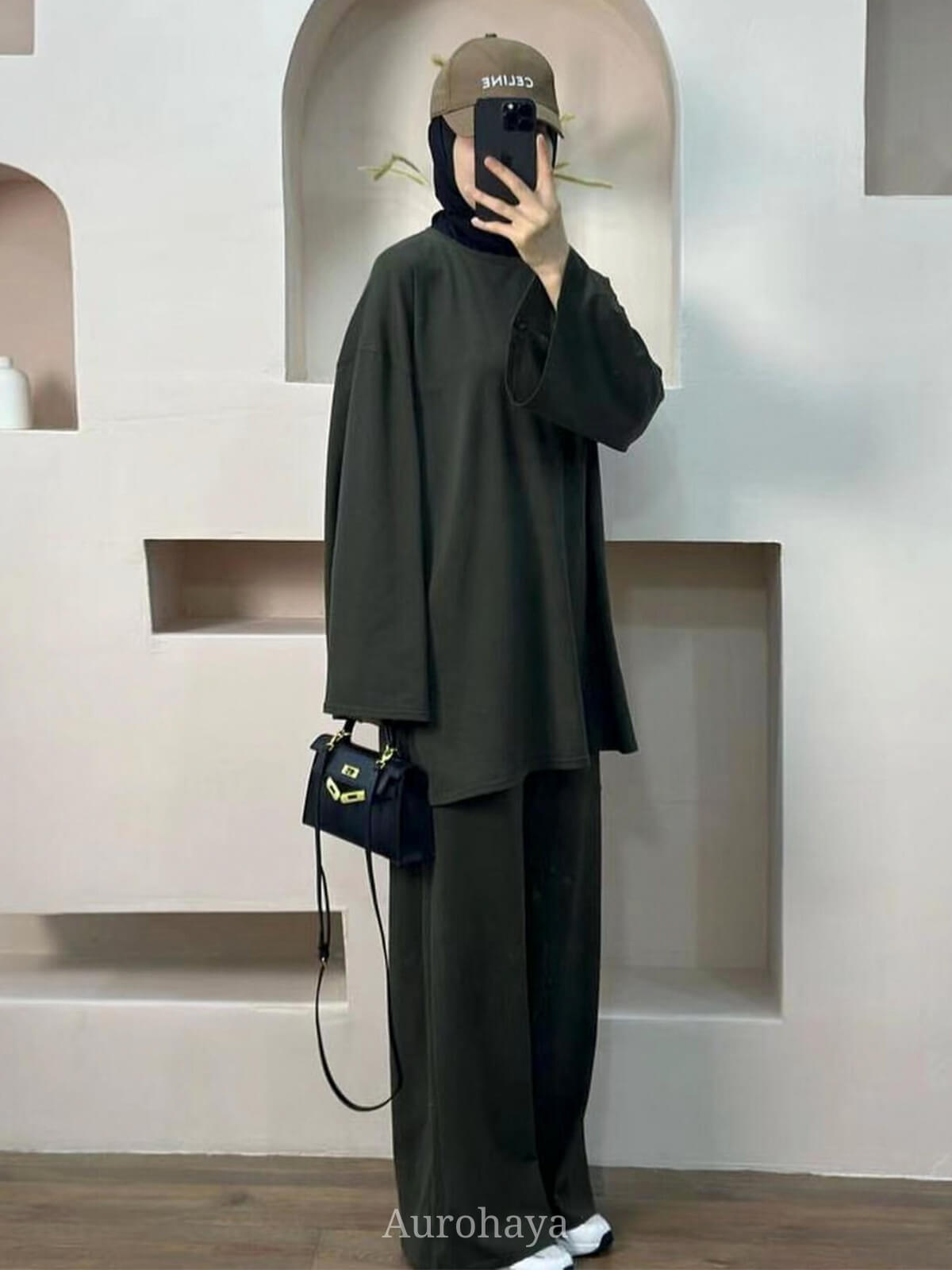 Solid Twill Sweatshirt 2-Piece Set - Loose-Fit Pullover & Wide-Leg Pants