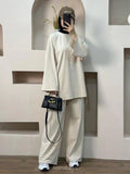 Solid Twill Sweatshirt 2-Piece Set - Loose-Fit Pullover & Wide-Leg Pants