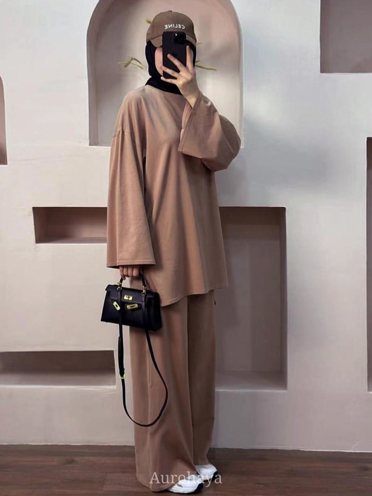 Solid Twill Sweatshirt 2-Piece Set - Loose-Fit Pullover & Wide-Leg Pants