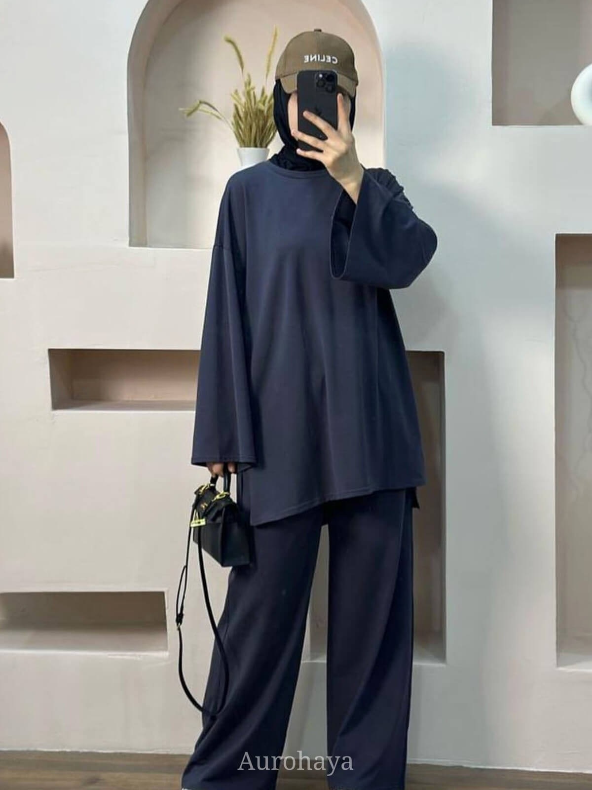 Solid Twill Sweatshirt 2-Piece Set - Loose-Fit Pullover & Wide-Leg Pants