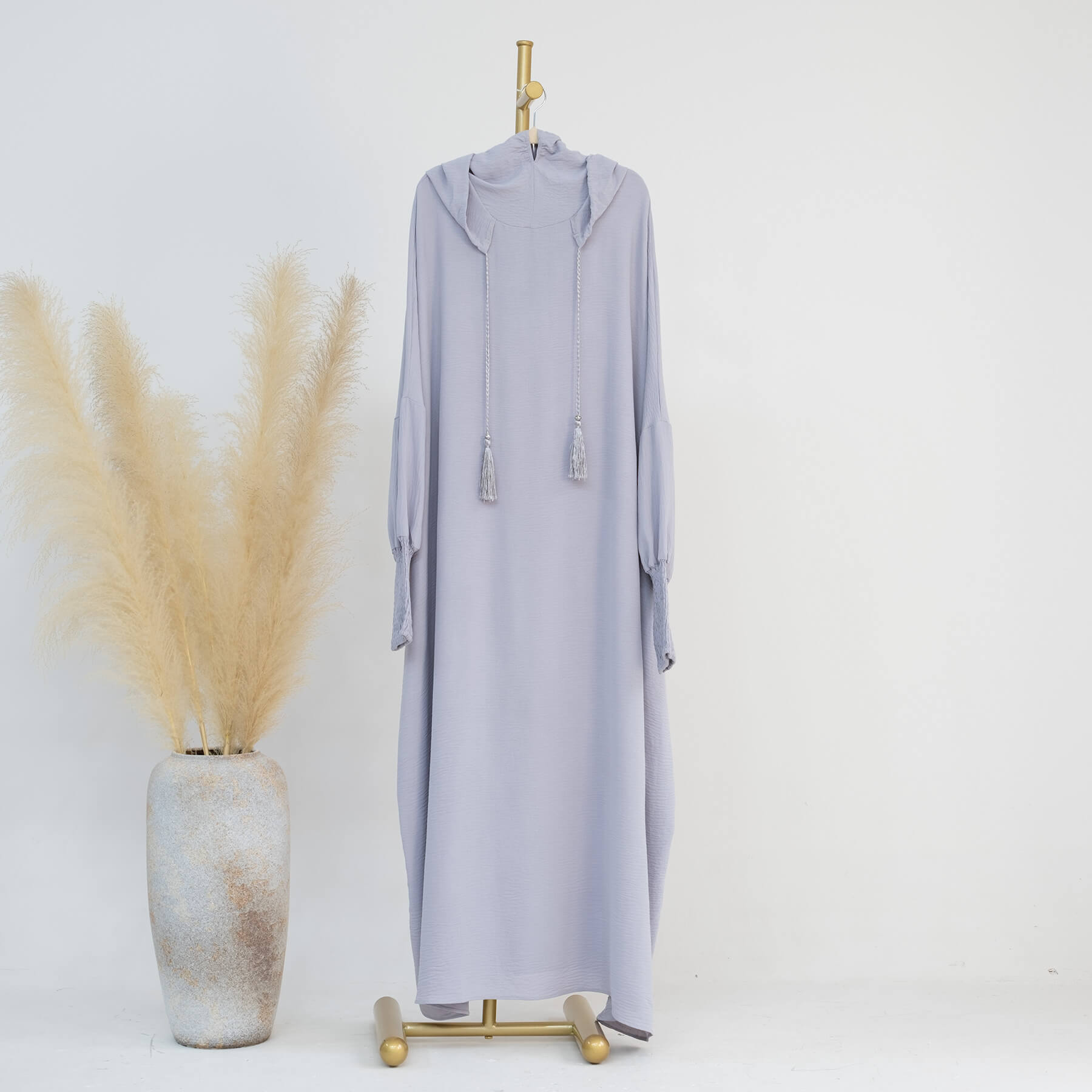 Solid Tassel Drawstring Hooded Abaya