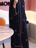 Nida Bow Embroidered Open Abaya with Chiffon Hijab