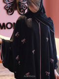 Nida Bow Embroidered Open Abaya with Chiffon Hijab