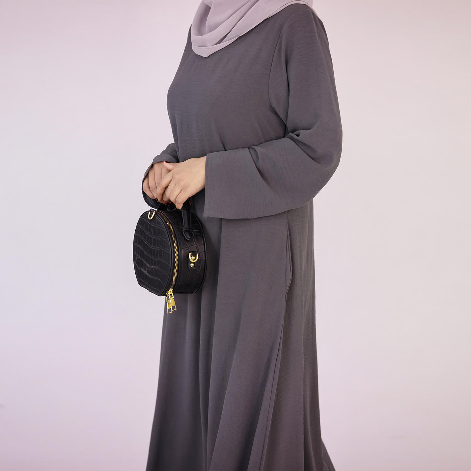 Solid Poly-Cotton Abaya Dress