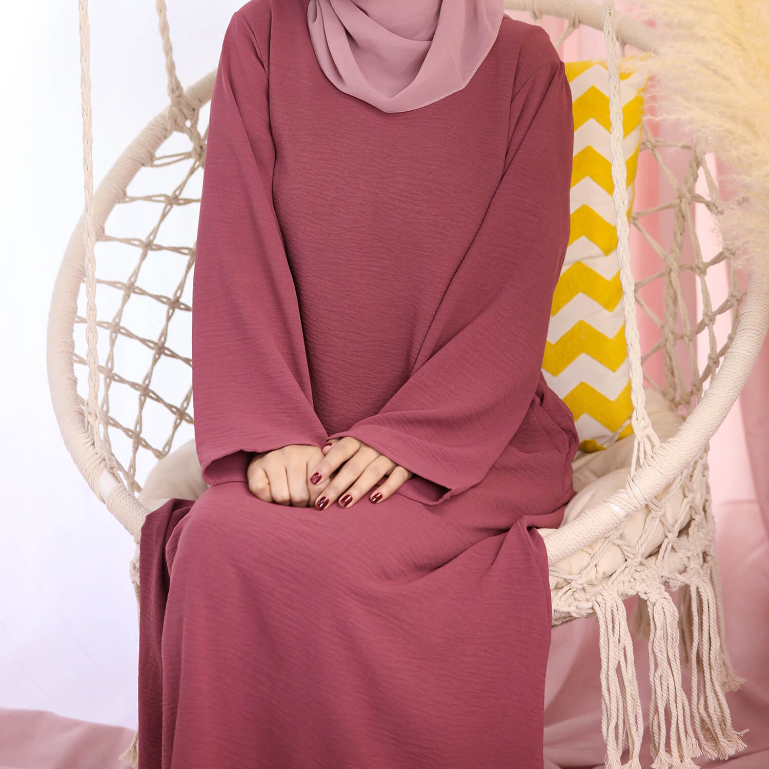 Solid Poly-Cotton Abaya Dress