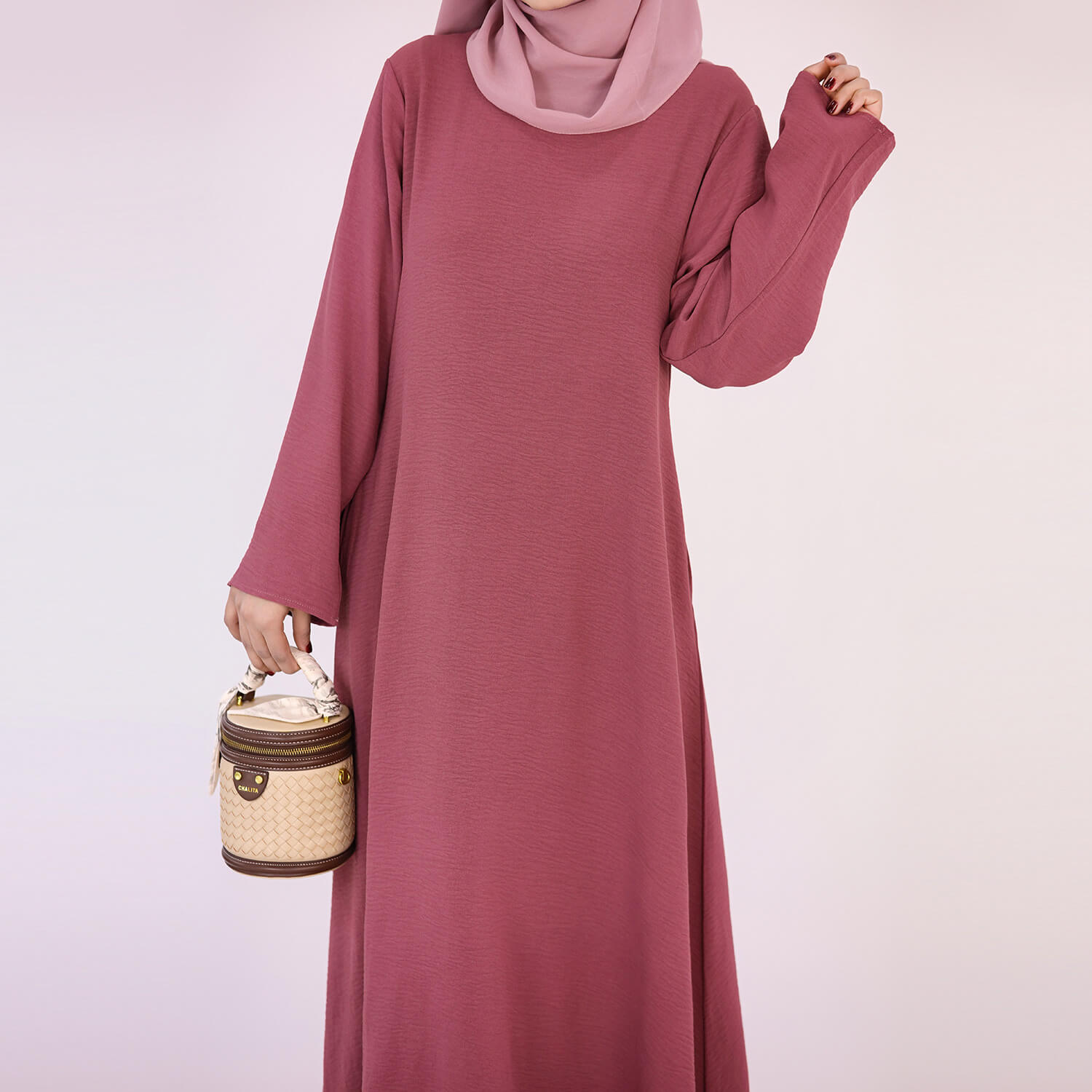 Solid Poly-Cotton Abaya Dress