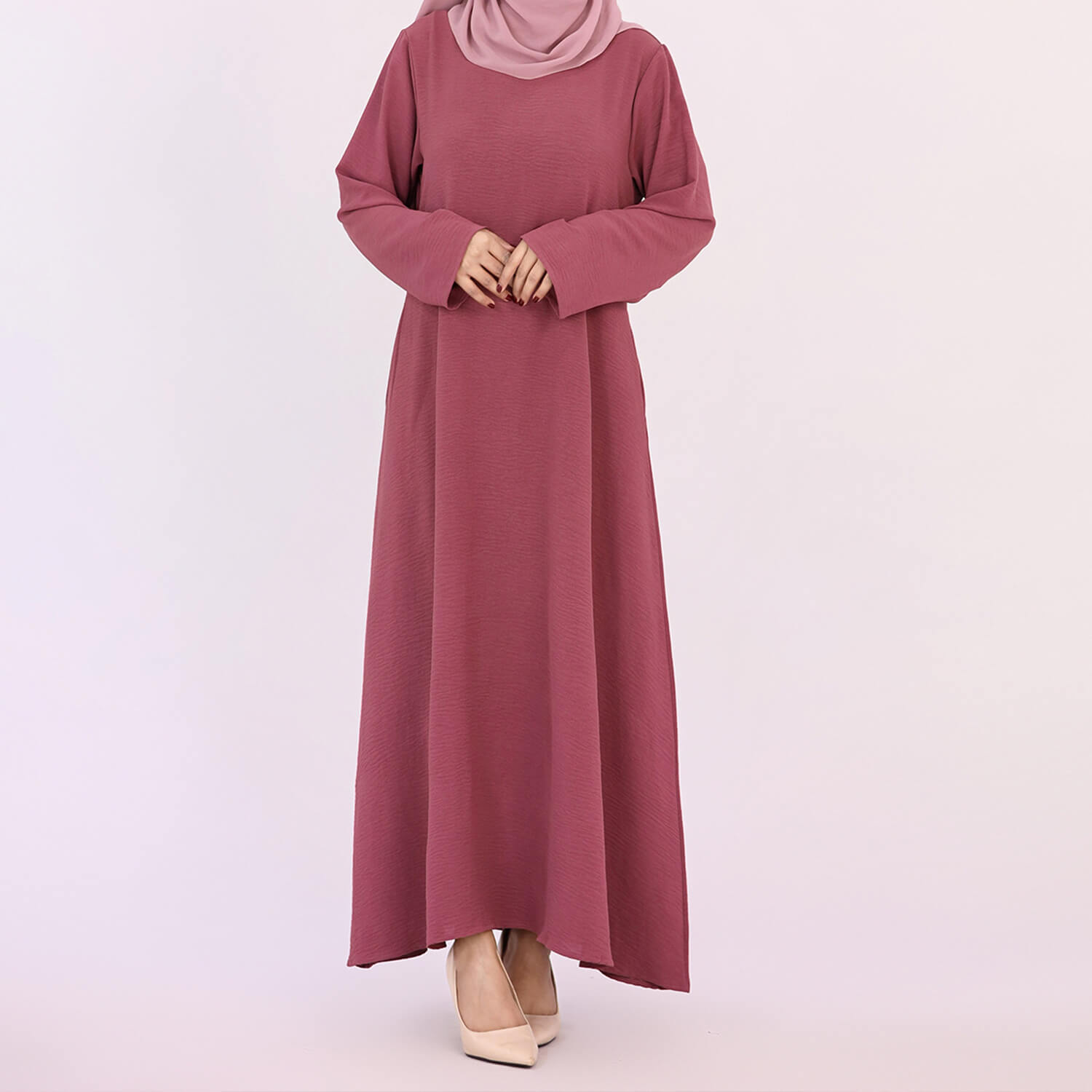 Solid Poly-Cotton Abaya Dress