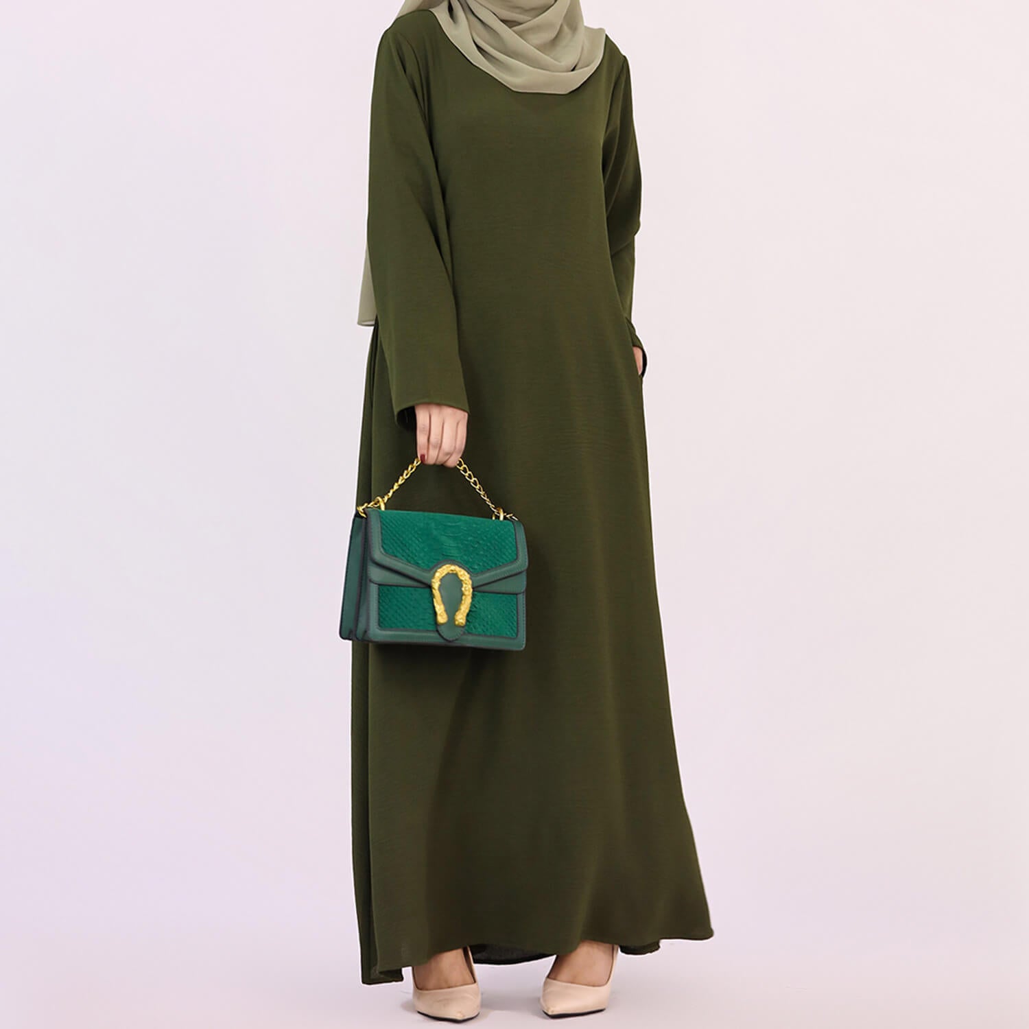 Solid Poly-Cotton Abaya Dress