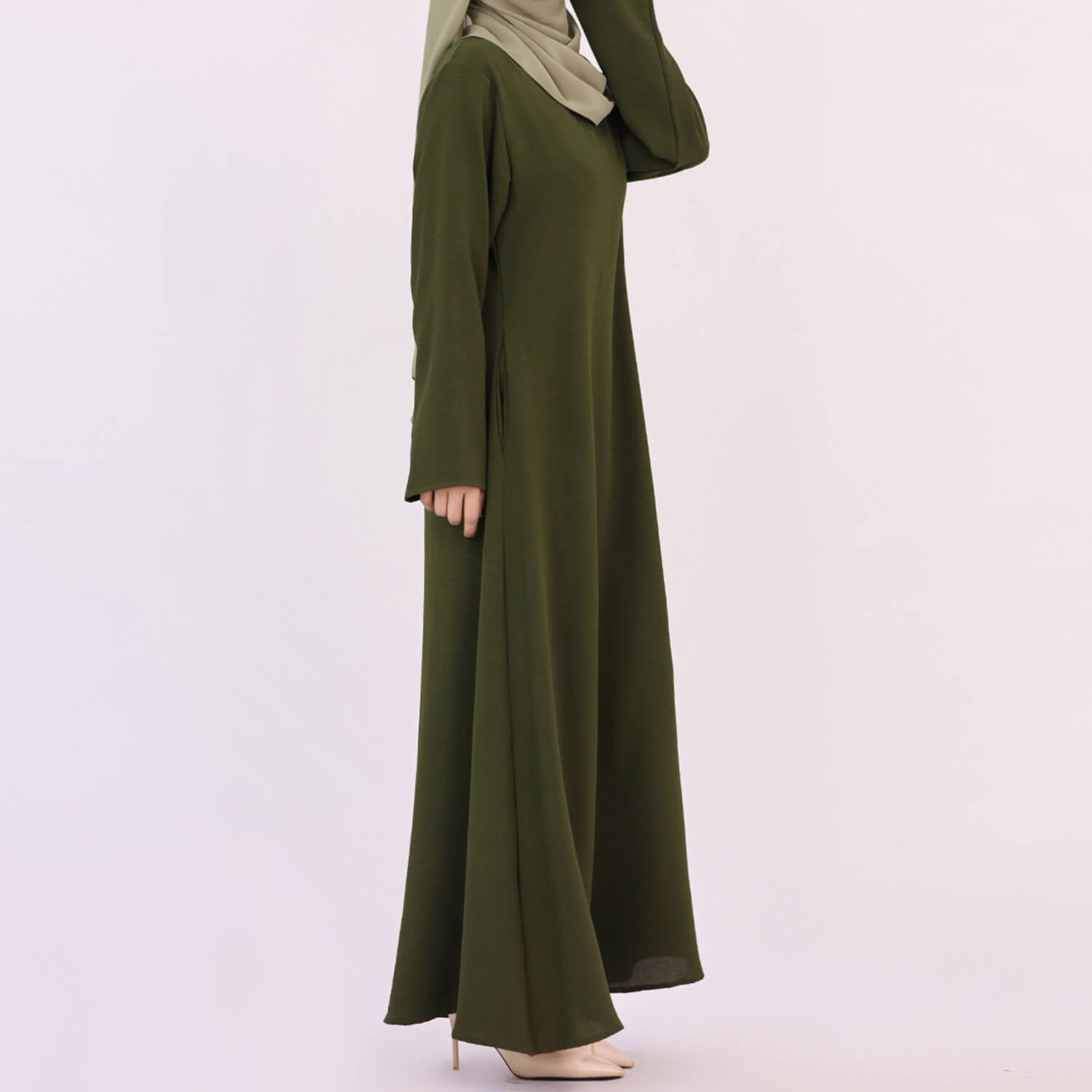 Solid Poly-Cotton Abaya Dress