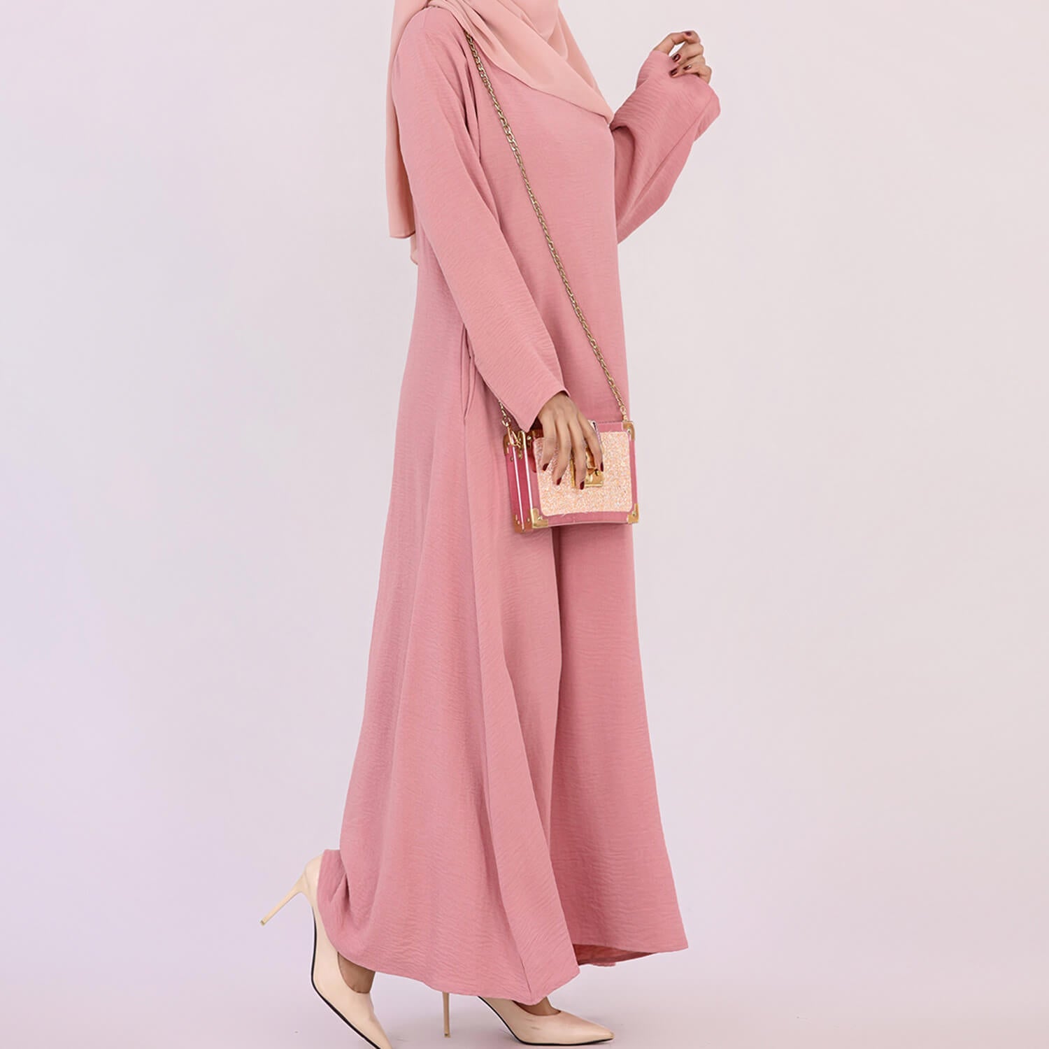 Solid Poly-Cotton Abaya Dress