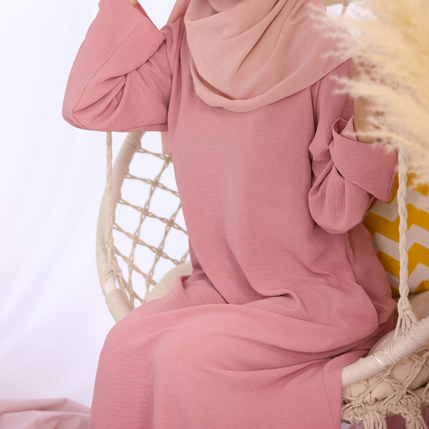 Solid Poly-Cotton Abaya Dress