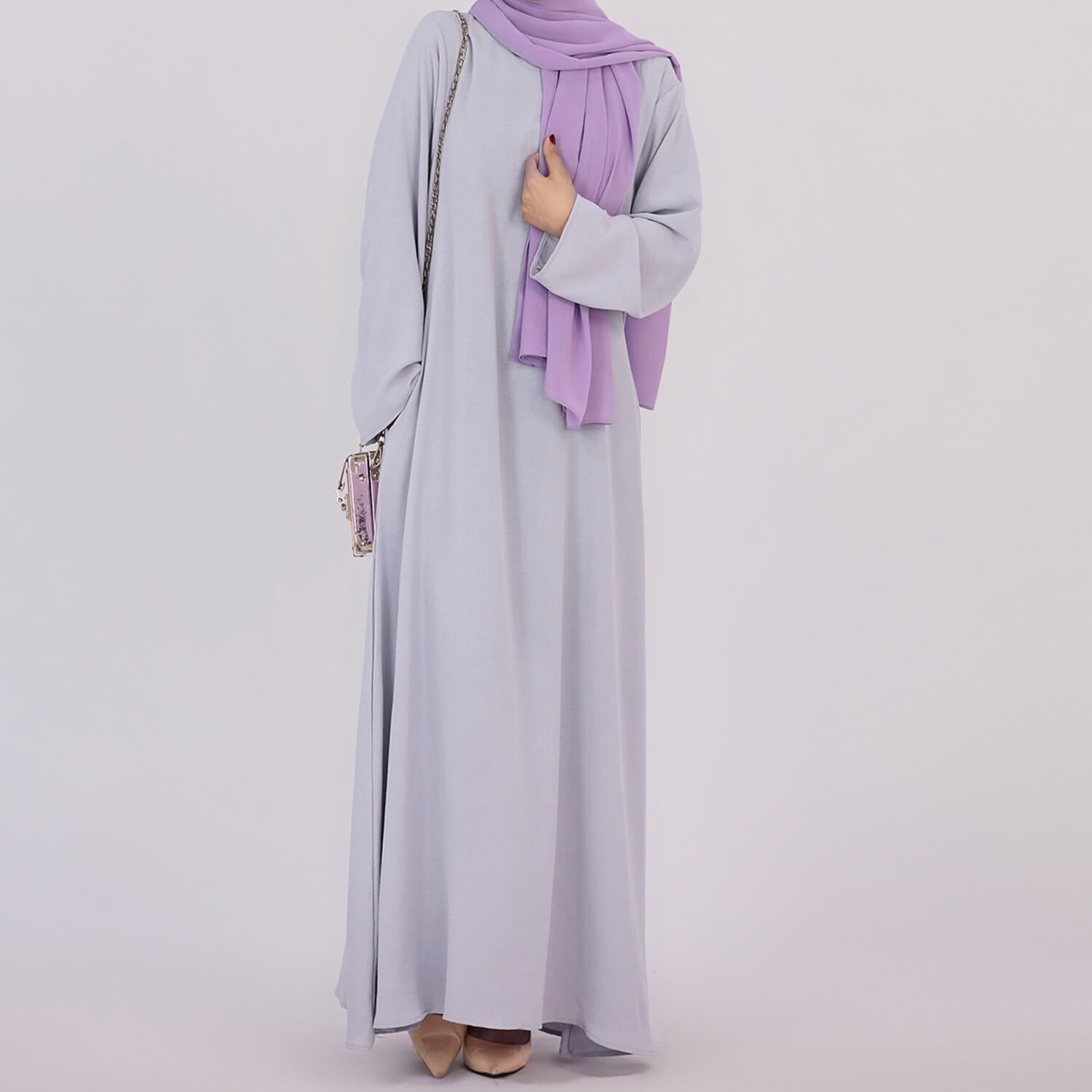 Solid Poly-Cotton Abaya Dress