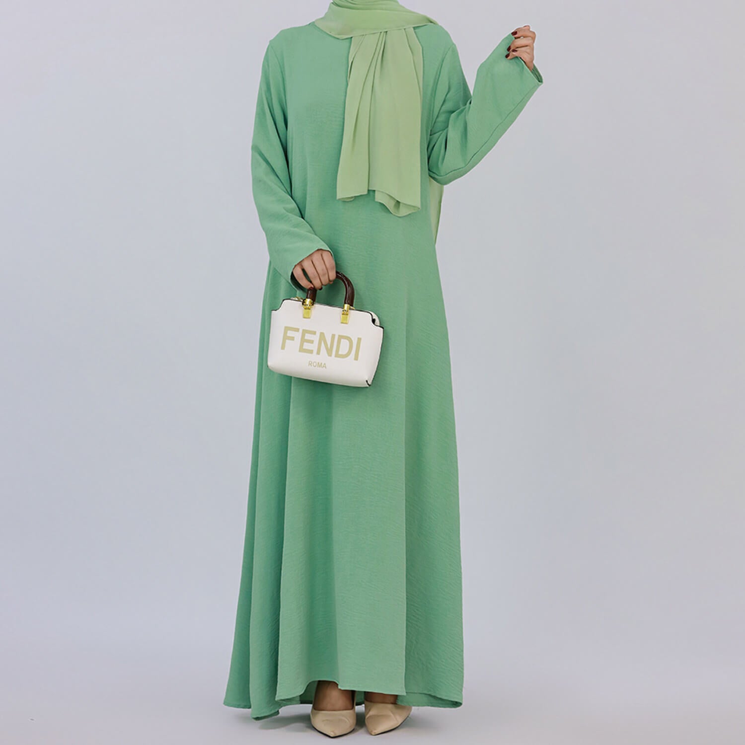 Solid Poly-Cotton Abaya Dress