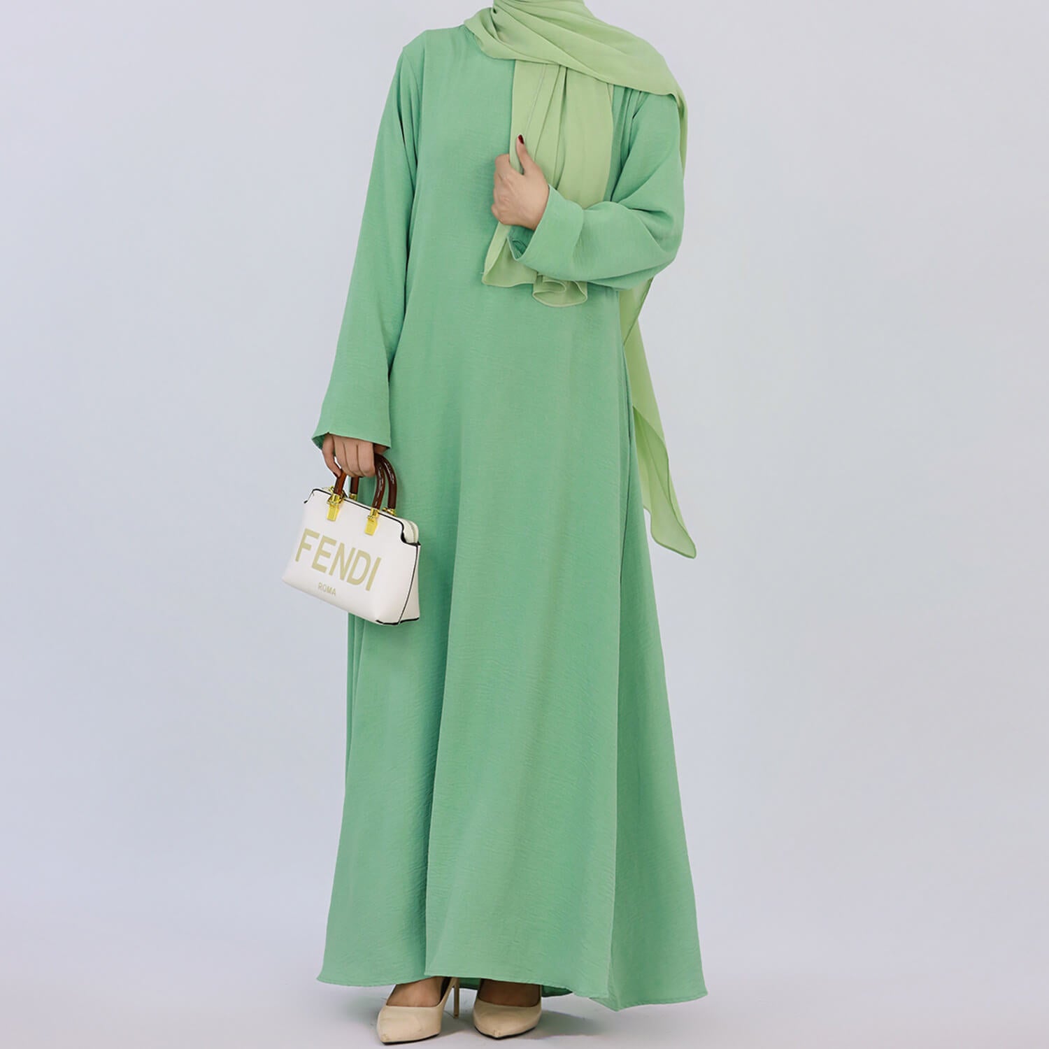 Solid Poly-Cotton Abaya Dress