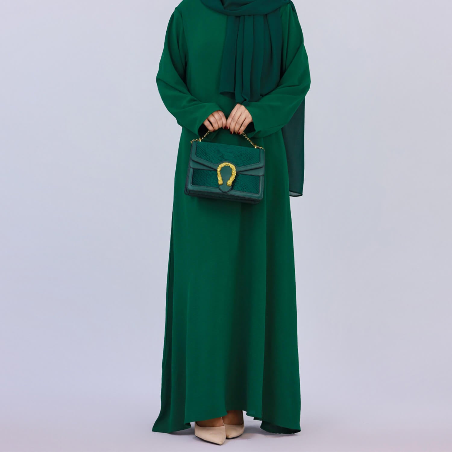 Solid Poly-Cotton Abaya Dress