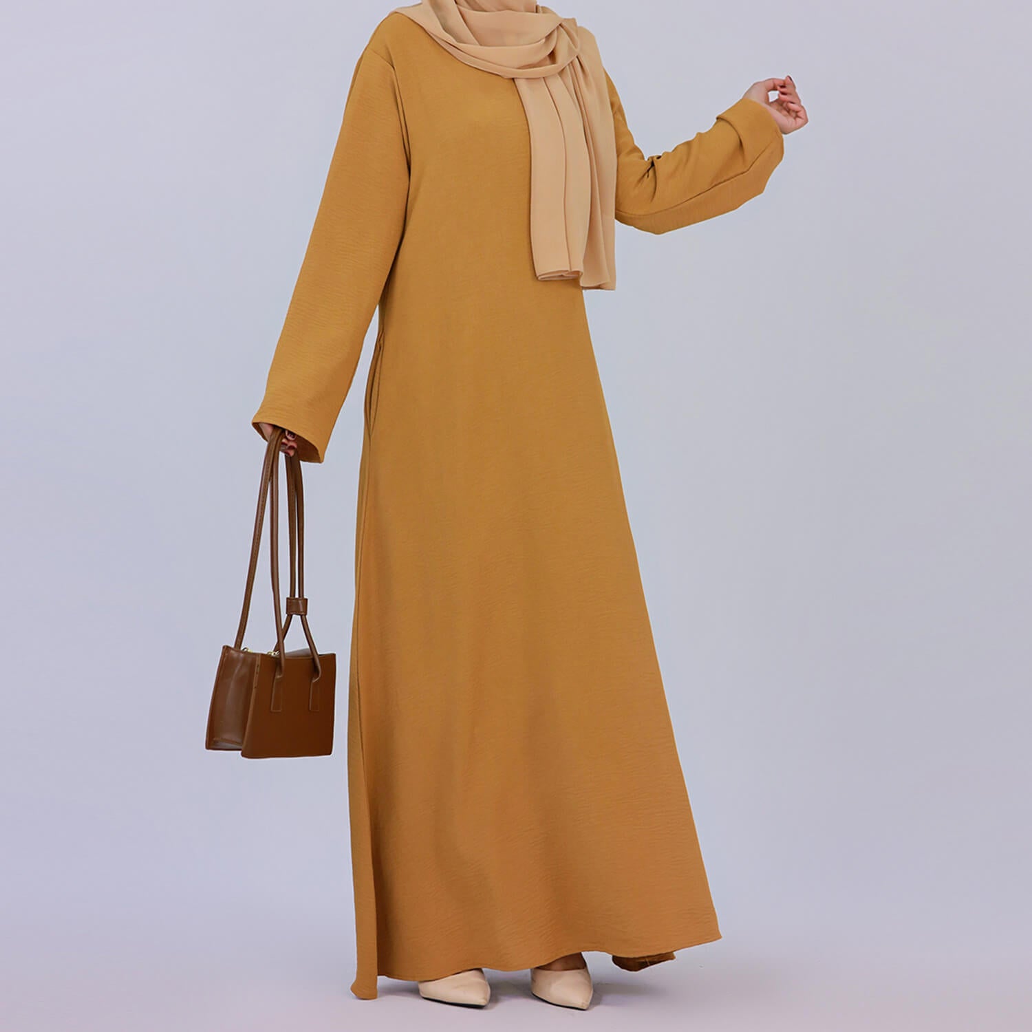 Solid Poly-Cotton Abaya Dress