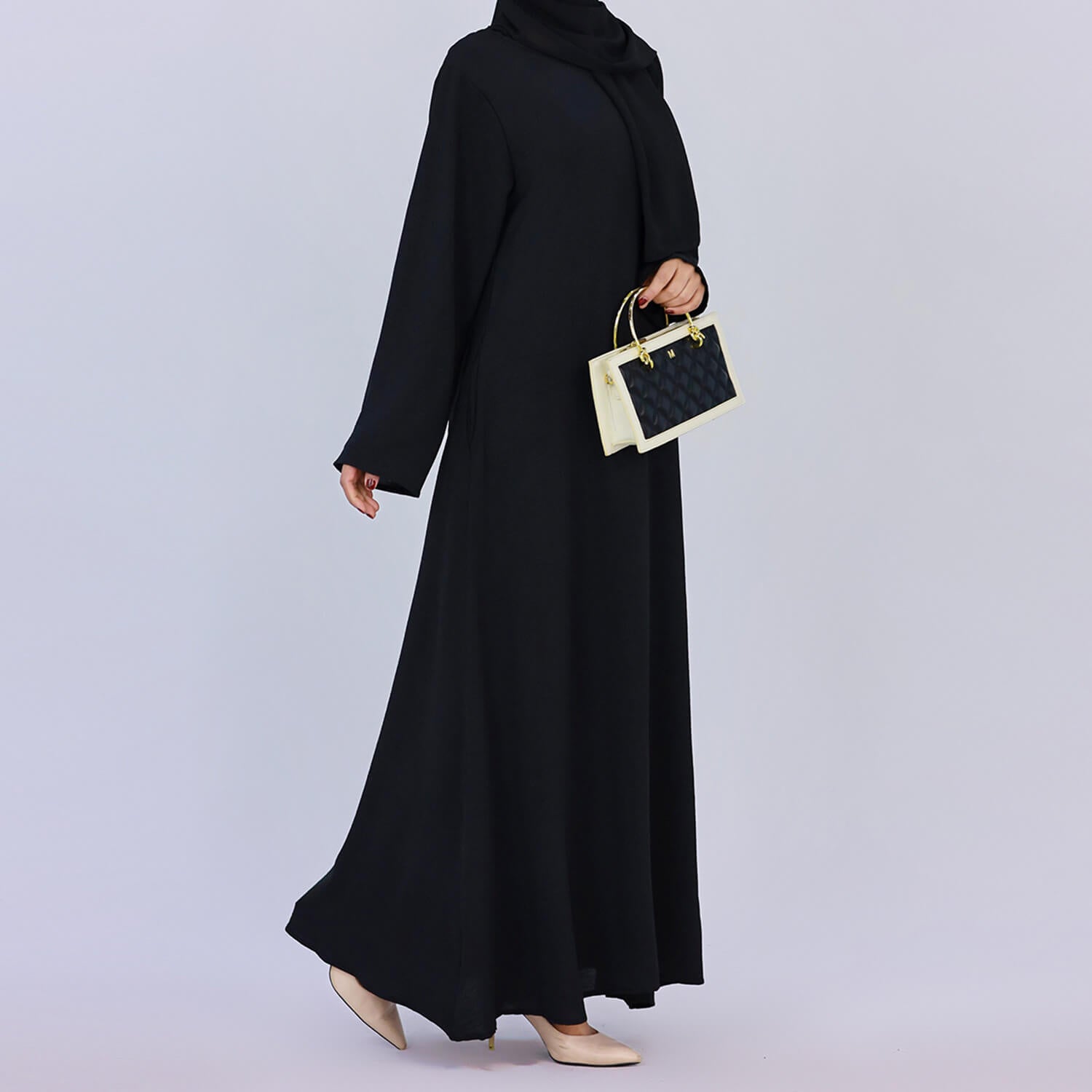 Solid Poly-Cotton Abaya Dress