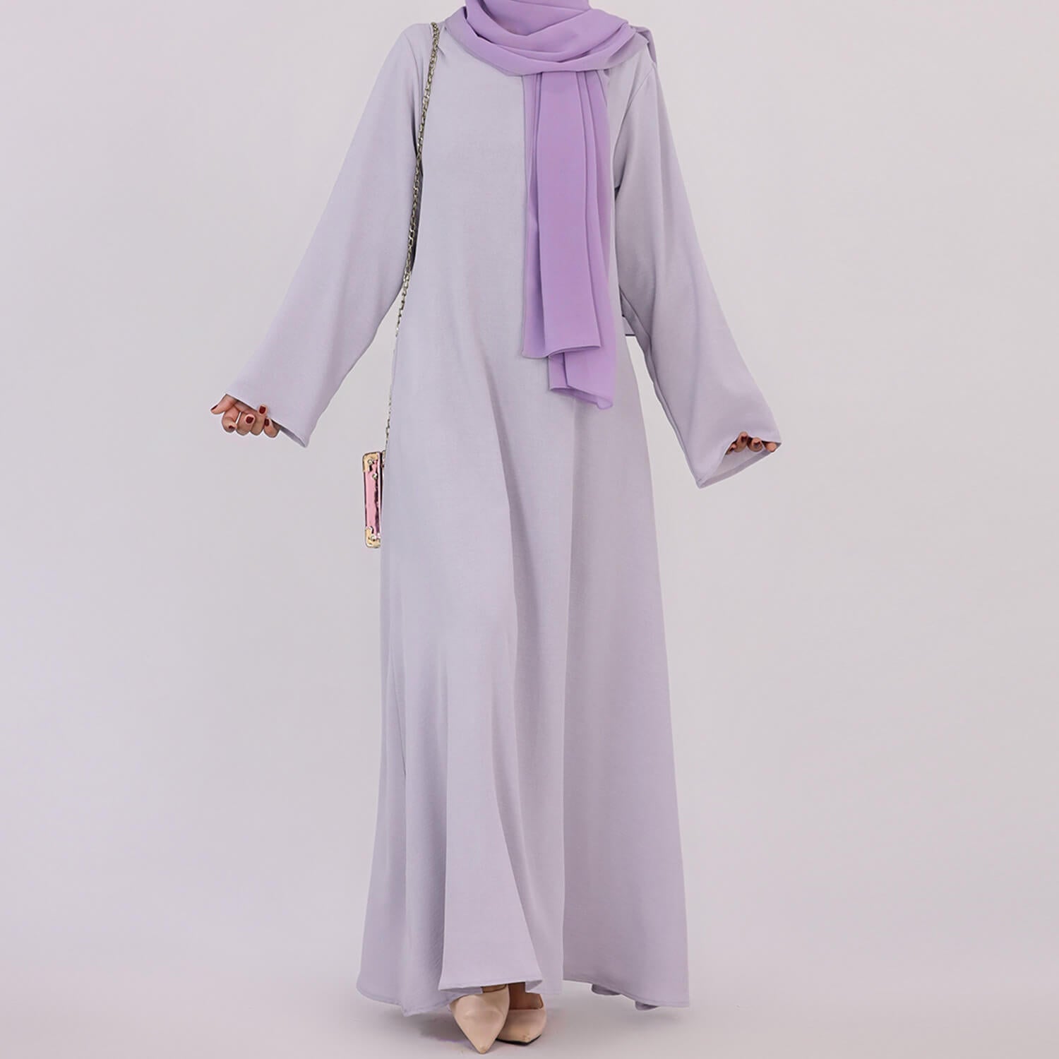 Solid Poly-Cotton Abaya Dress