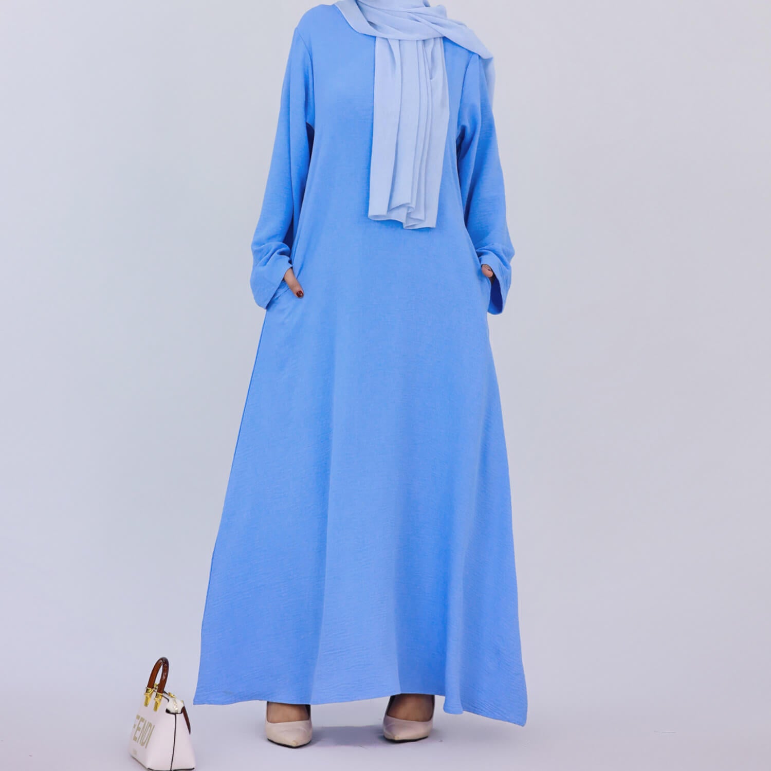 Solid Poly-Cotton Abaya Dress