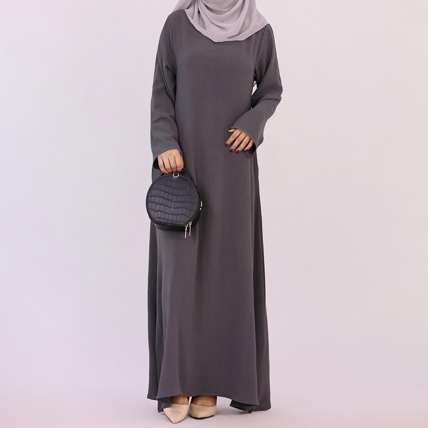 Solid Poly-Cotton Abaya Dress