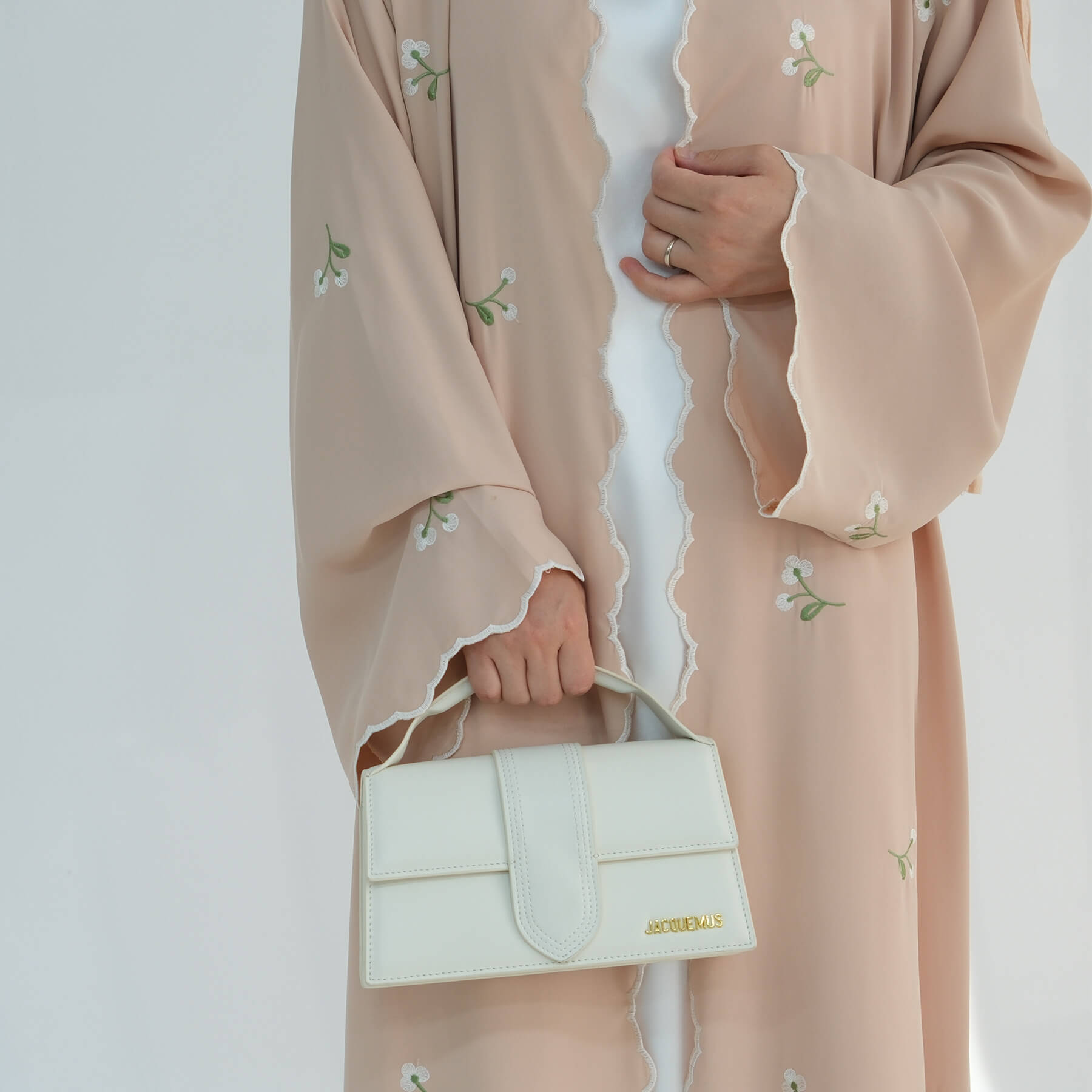 Nida Floral Scalloped-Edge Open Abaya