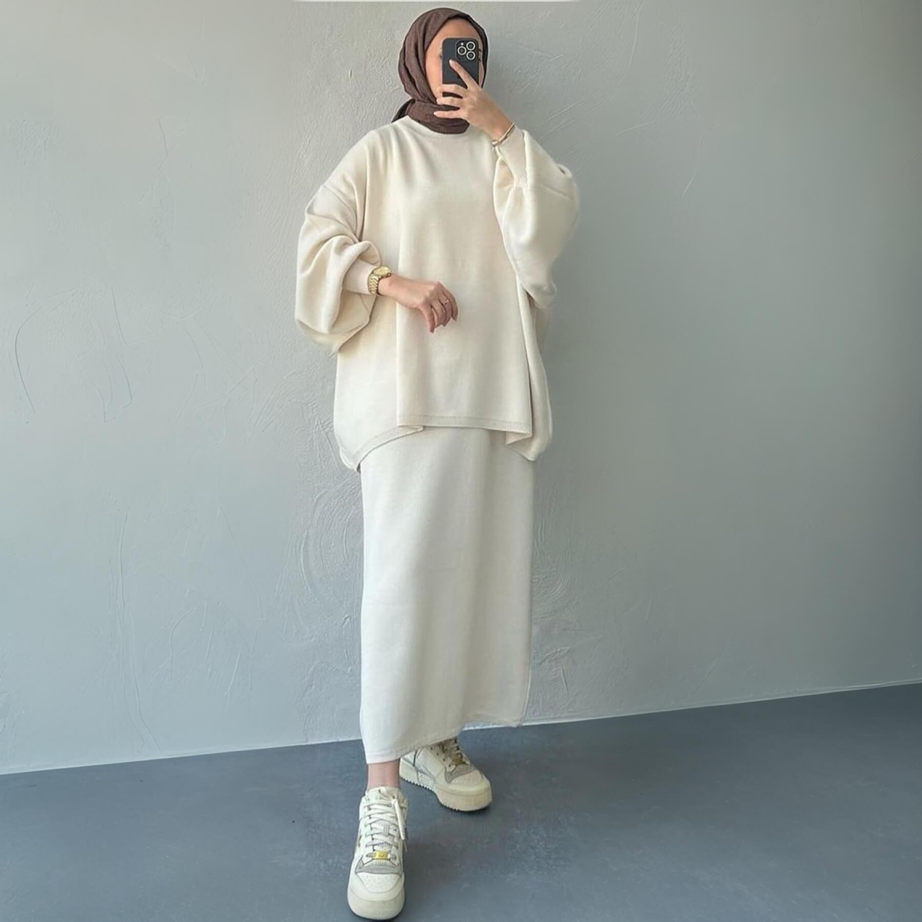 Thick Knit Two-Piece Set - Modest Sweater & Long Skirt