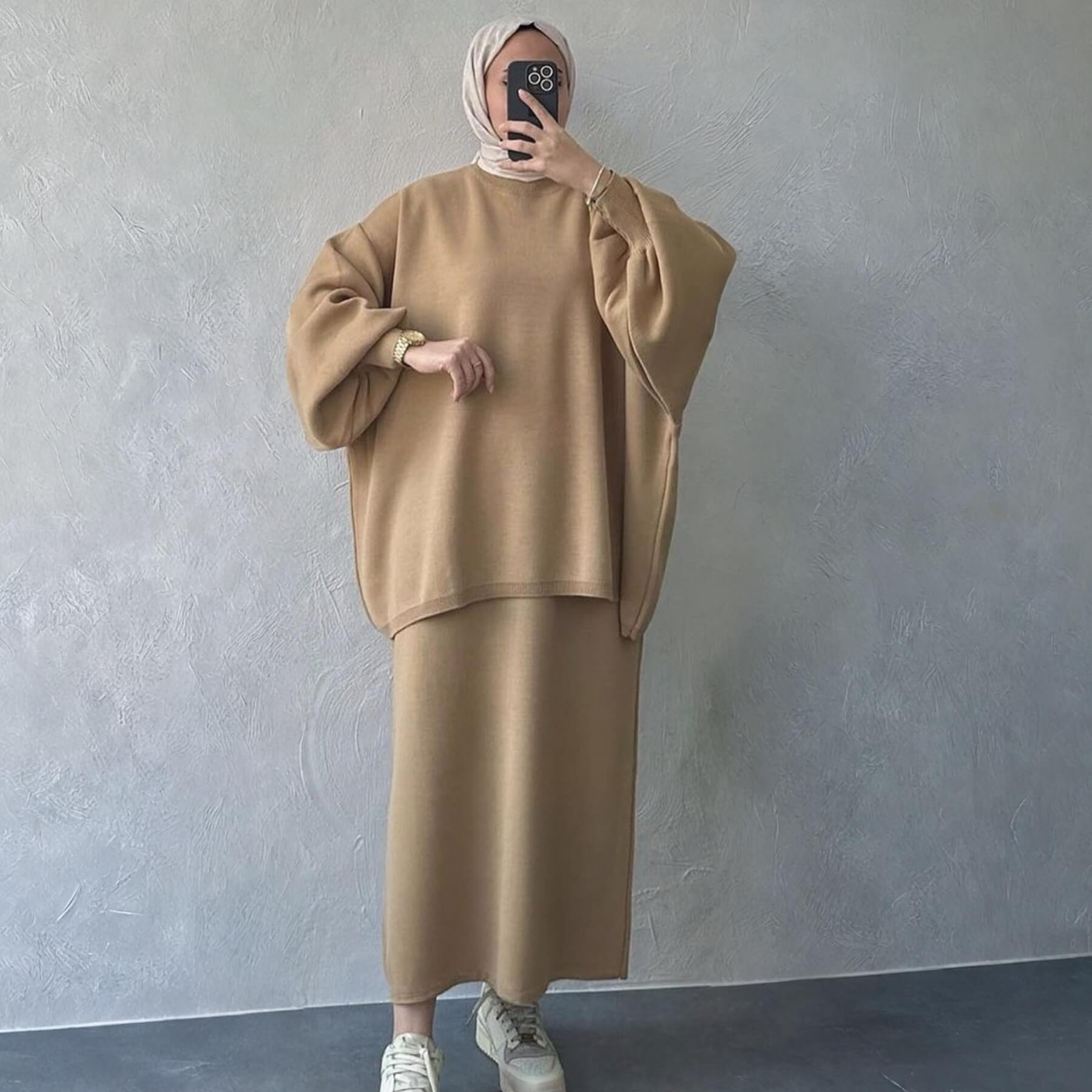 Thick Knit Two-Piece Set - Modest Sweater & Long Skirt