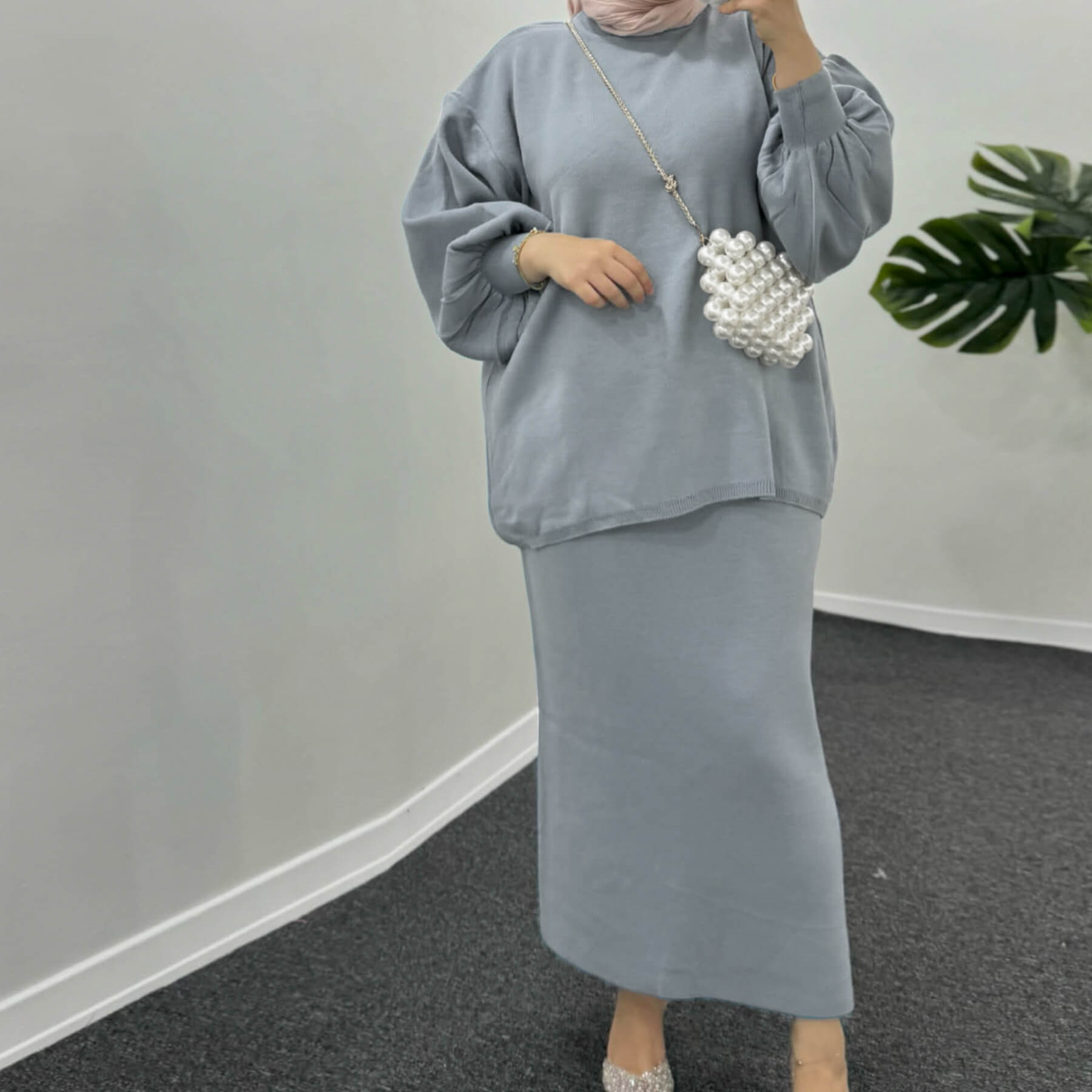 Thick Knit Two-Piece Set - Modest Sweater & Long Skirt