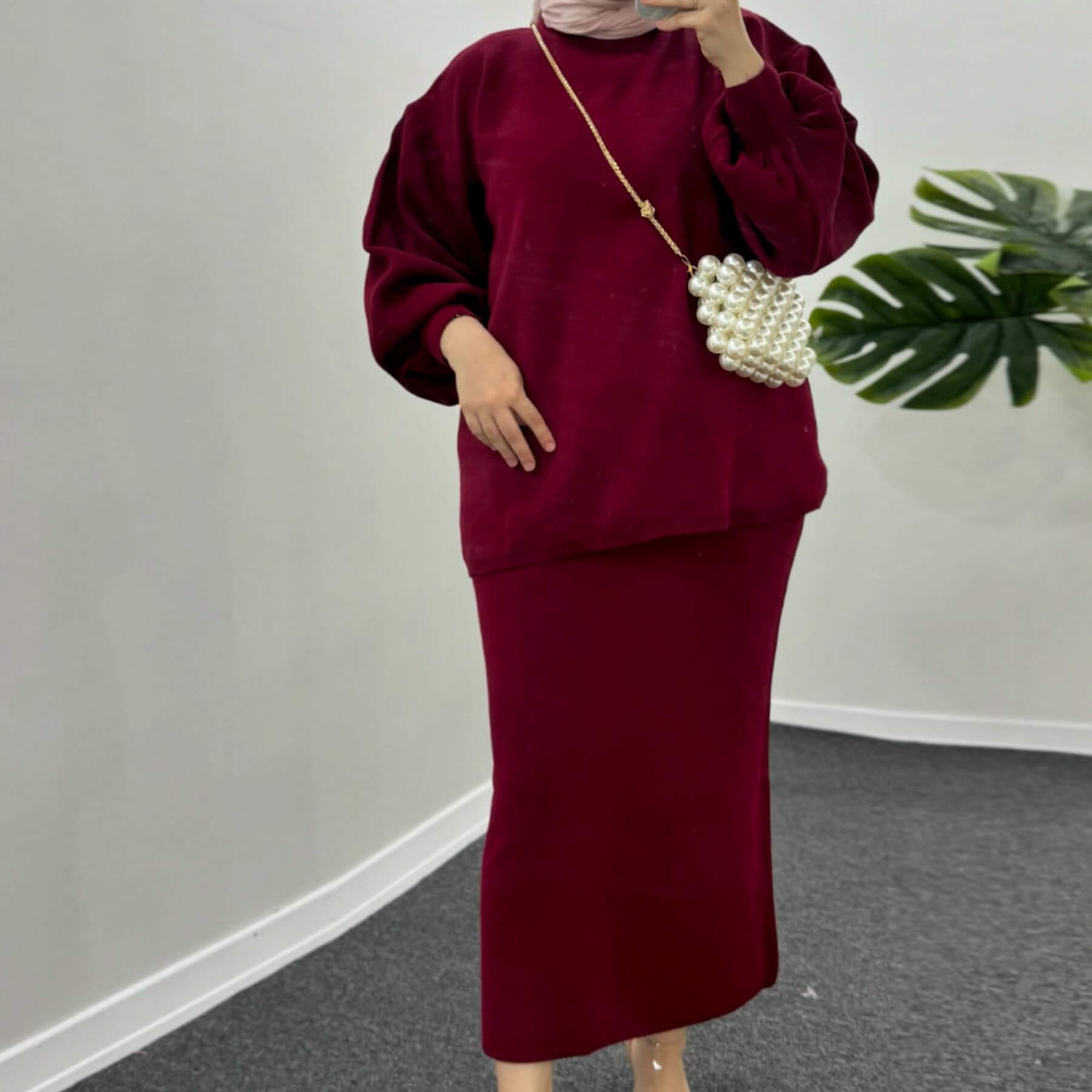 Thick Knit Two-Piece Set - Modest Sweater & Long Skirt