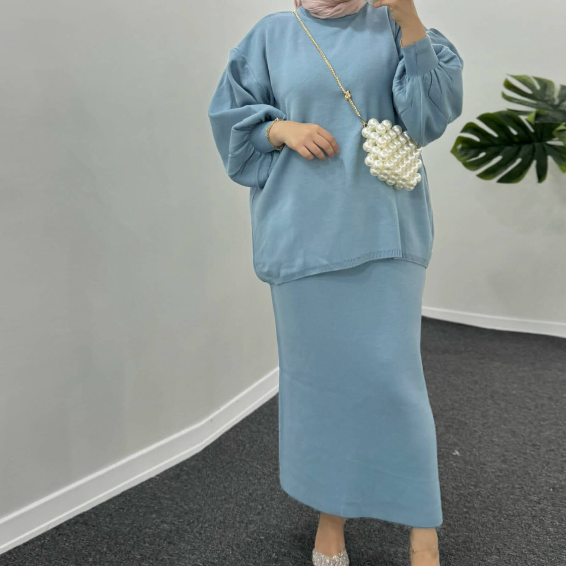 Thick Knit Two-Piece Set - Modest Sweater & Long Skirt