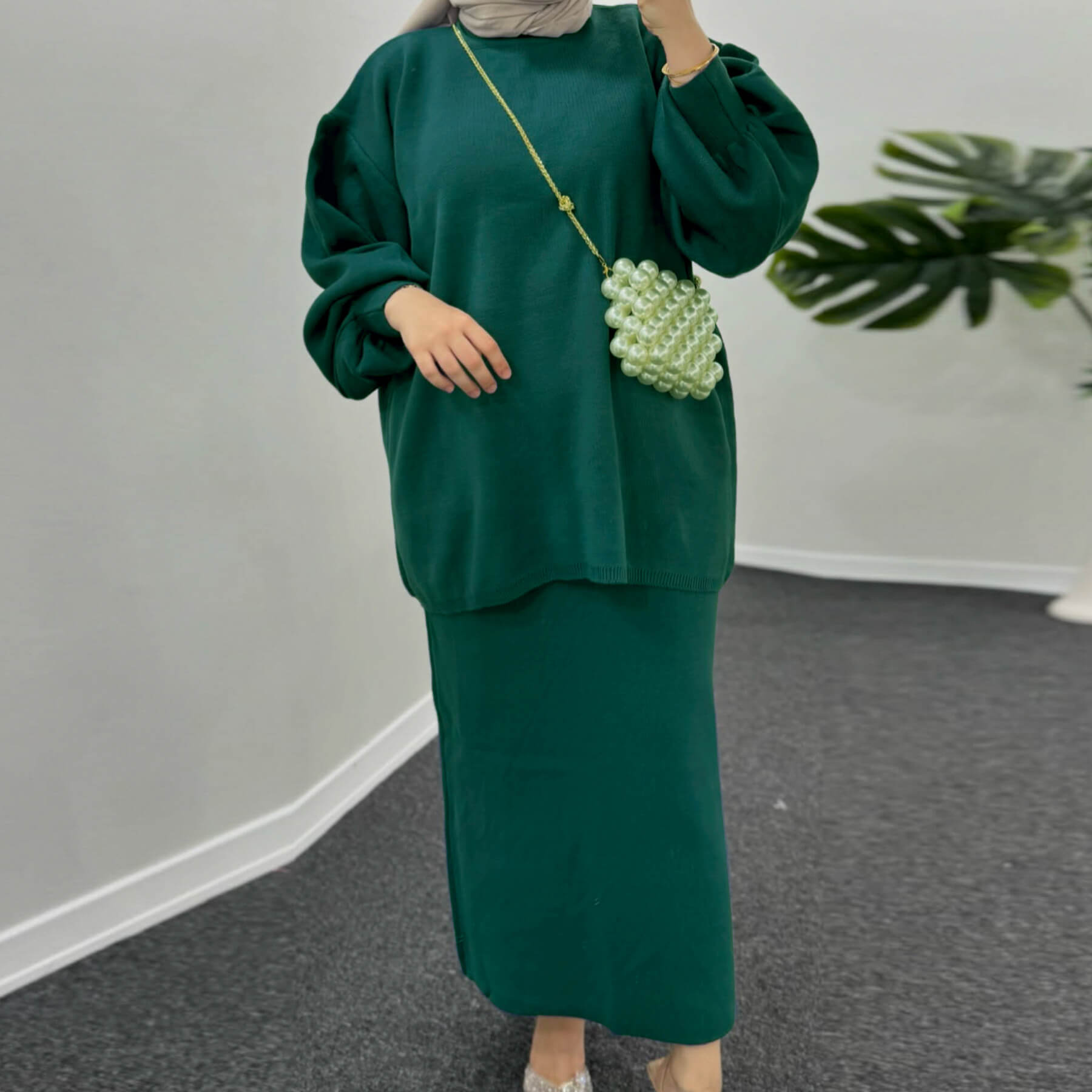 Thick Knit Two-Piece Set - Modest Sweater & Long Skirt
