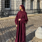Corduroy Abaya Long Dress with Hijab 2-Piece Set