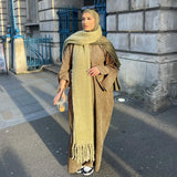 Corduroy Abaya Long Dress with Hijab 2-Piece Set