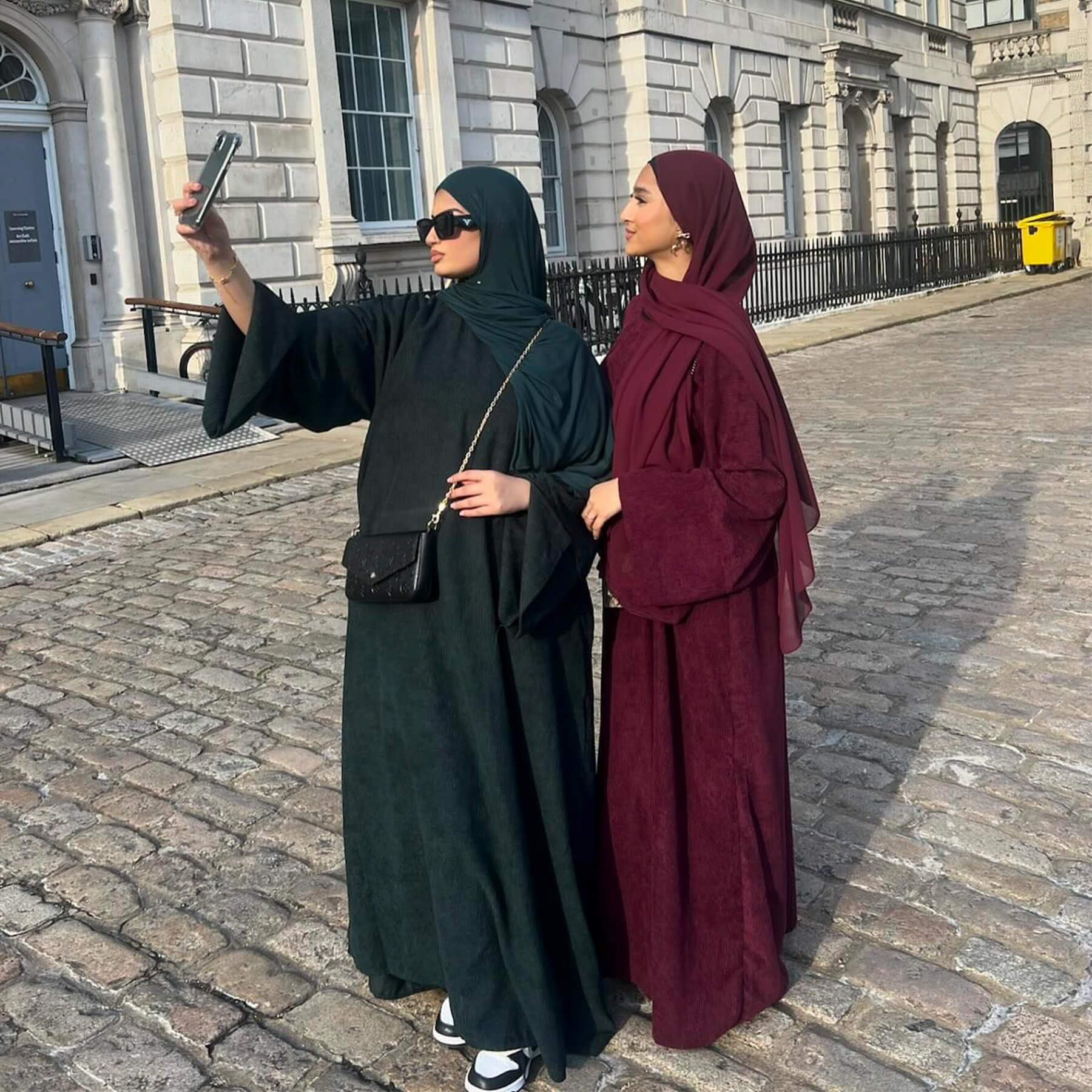 Corduroy Abaya Long Dress with Hijab 2-Piece Set