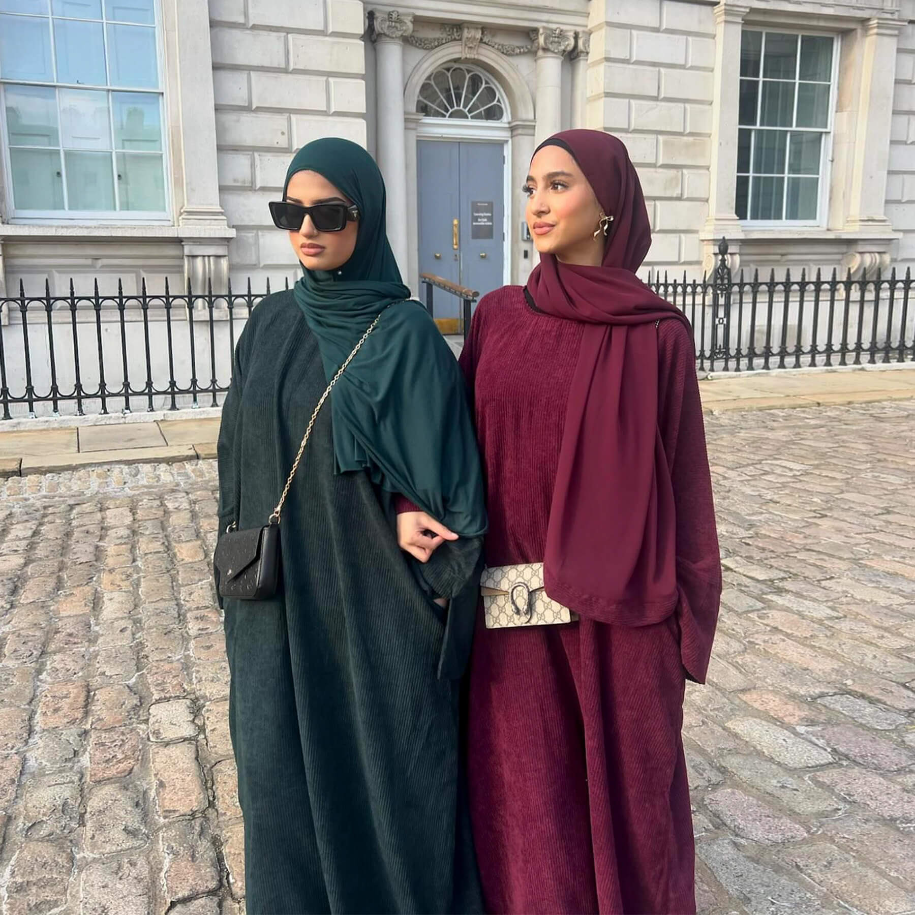 Corduroy Abaya Long Dress with Hijab 2-Piece Set