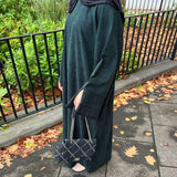 Corduroy Abaya Long Dress with Hijab 2-Piece Set