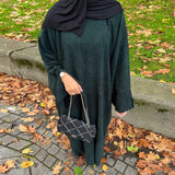 Corduroy Abaya Long Dress with Hijab 2-Piece Set