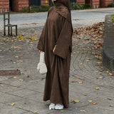 Corduroy Abaya Long Dress with Hijab 2-Piece Set