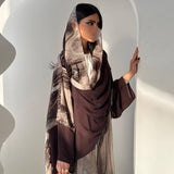 Chiffon Brown Floral Open Abaya with Hijab 2-Piece Set