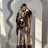 Chiffon Brown Floral Open Abaya with Hijab 2-Piece Set
