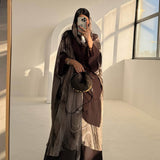 Chiffon Brown Floral Open Abaya with Hijab 2-Piece Set