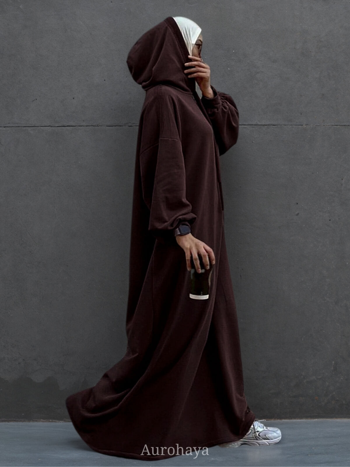 Solid color hooded Abaya with Pockets