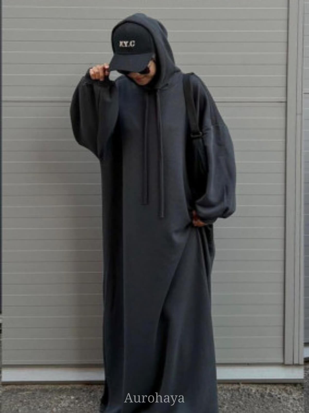 Solid color hooded Abaya with Pockets