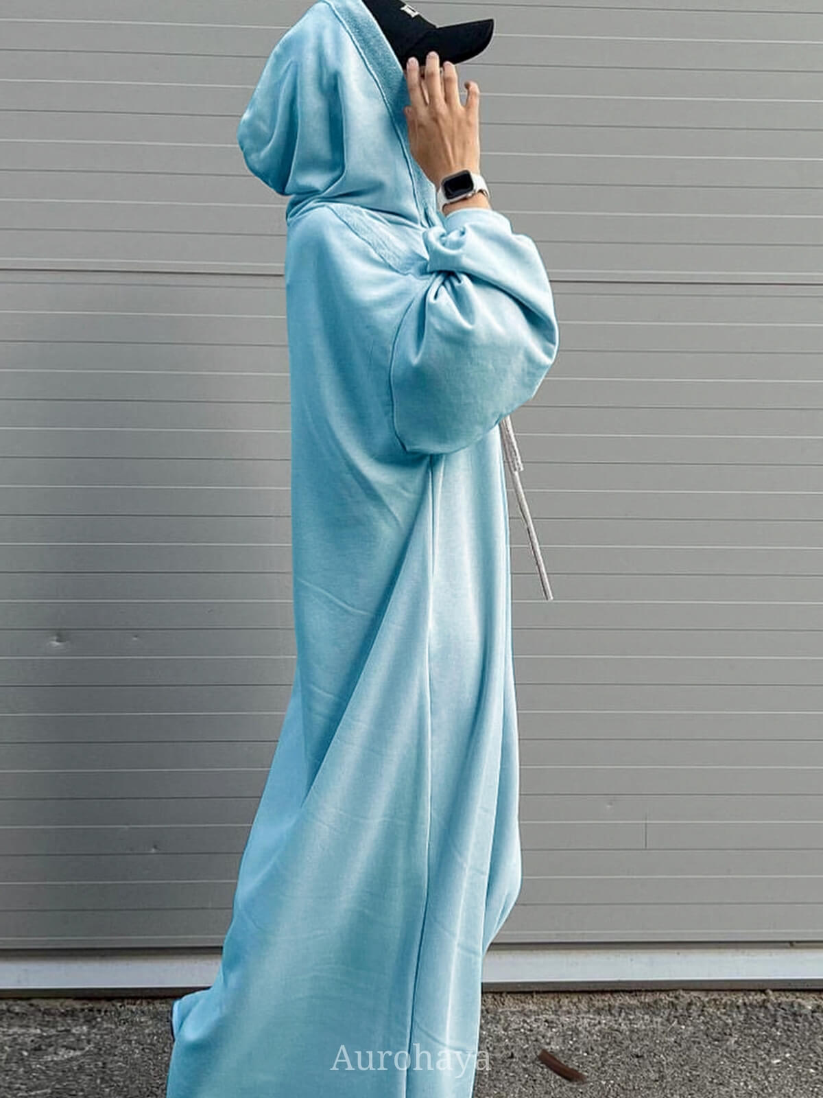 Solid color hooded Abaya with Pockets