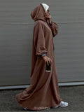 Solid color hooded Abaya with Pockets