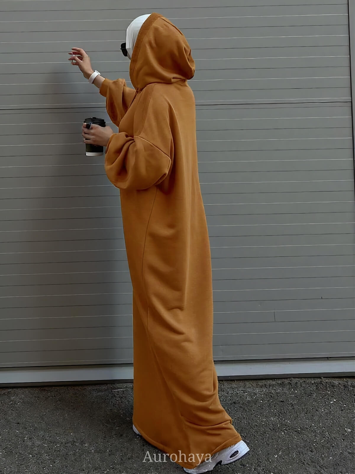 Solid color hooded Abaya with Pockets